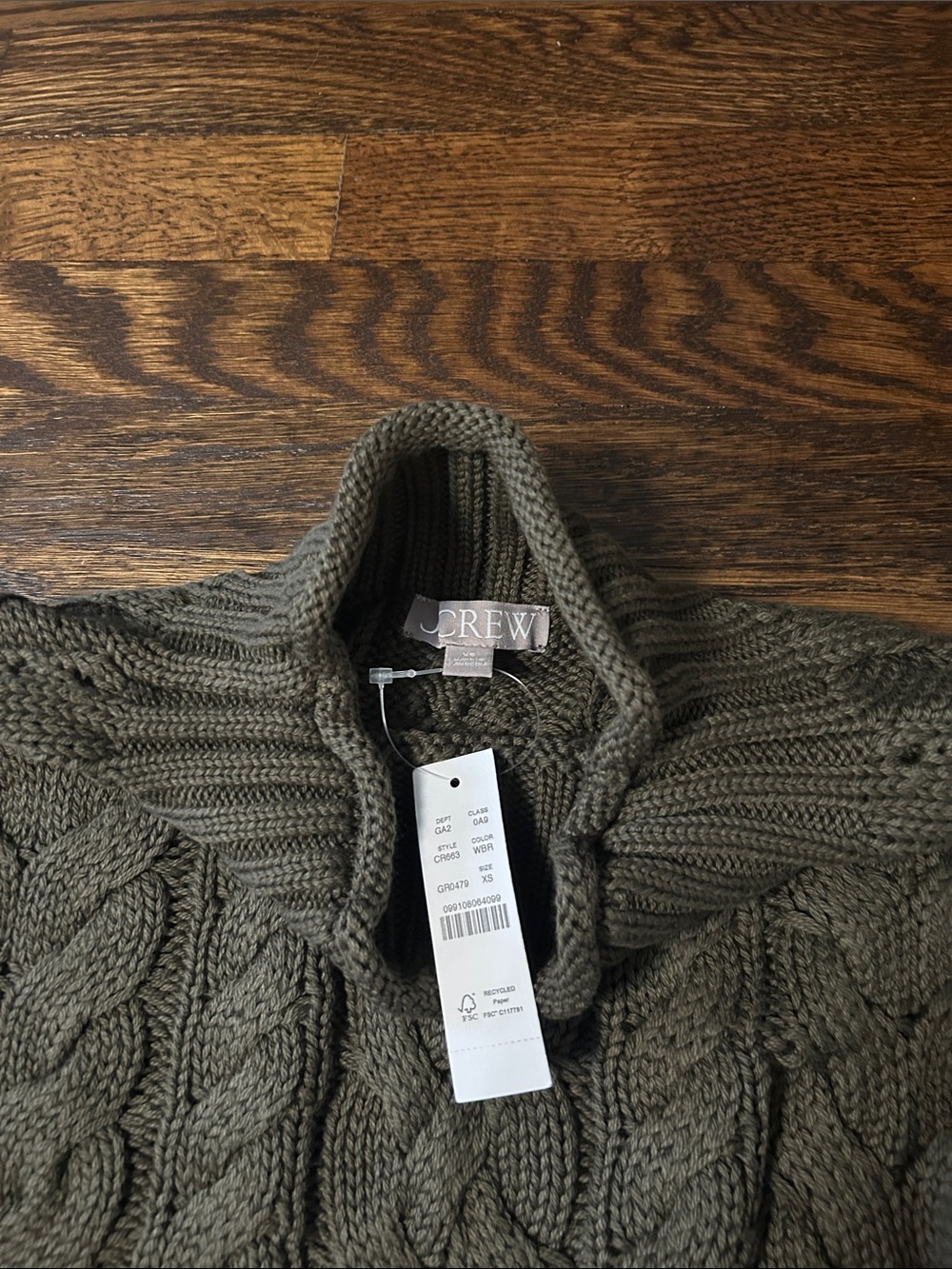 J. Crew Olive Green Cable Knit Turtleneck Sweater - Picture 7 of 8